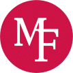 Mickel Fund logo - white MF letters in a pink circle